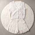 100% Wolle Häkel Zweiteiler Damen – Luxuriöses Strick-Set Weste & Shorts