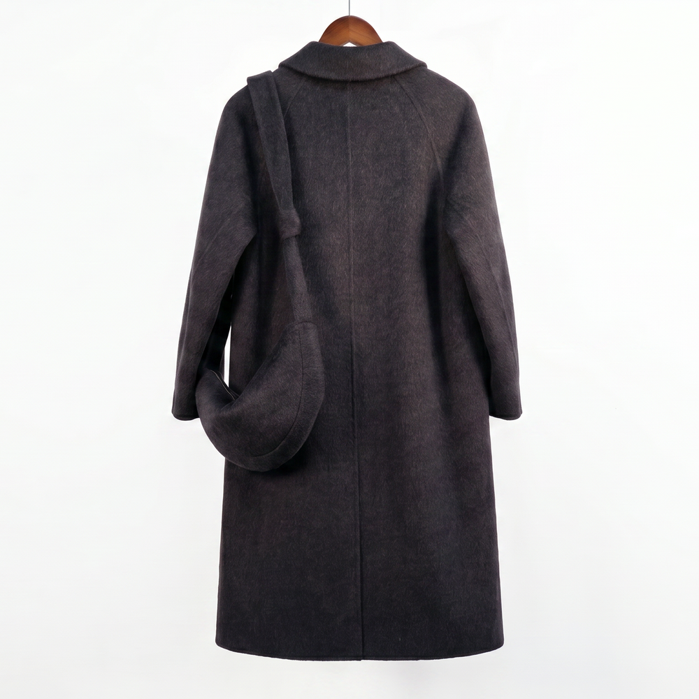 Premium Wool-Blend Long Coat with Matching Crossbody Bag