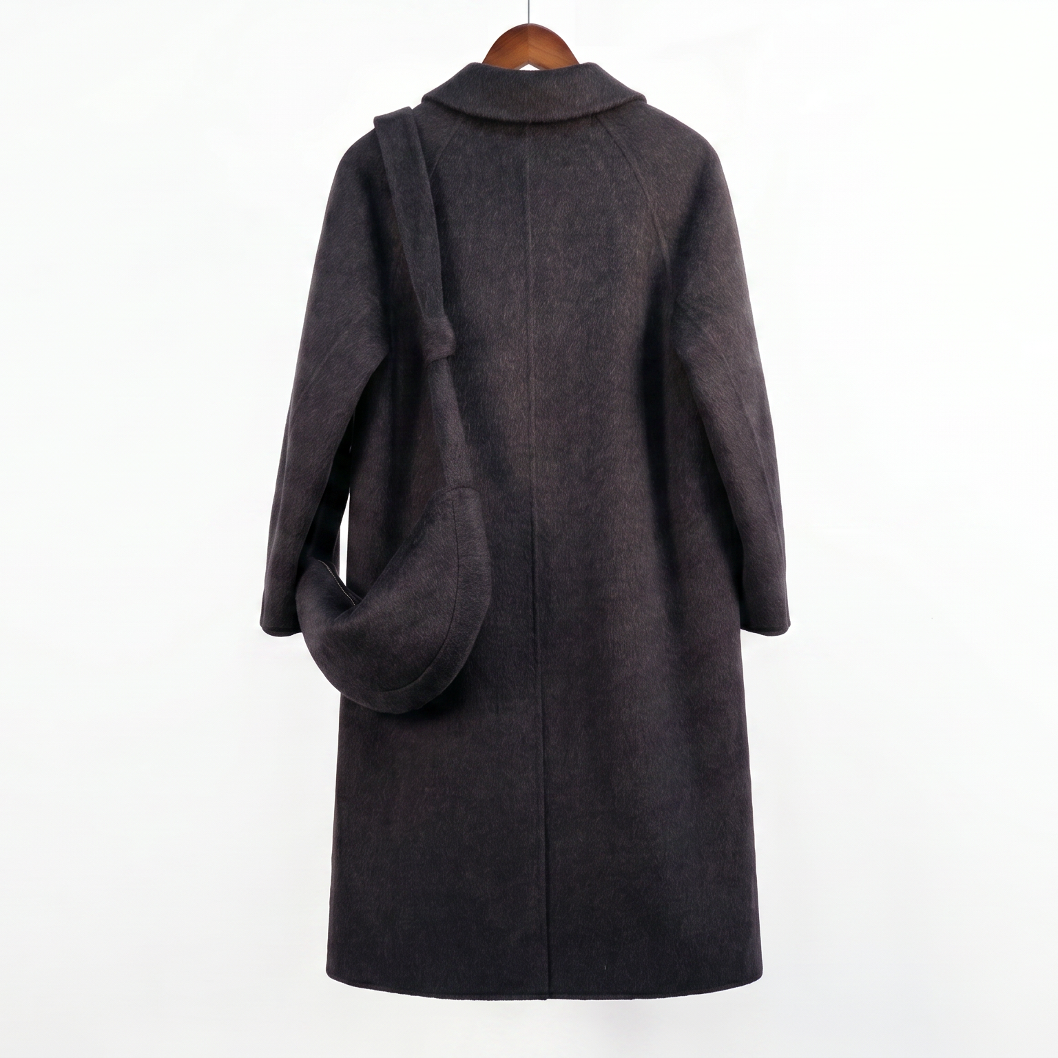 Premium Wool-Blend Long Coat with Matching Crossbody Bag