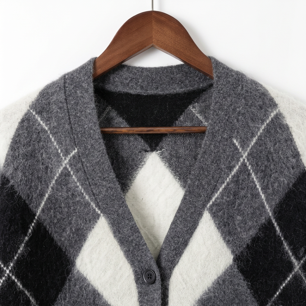 Pre-order now (Available in October) ——Luxury Argyle Wool-Cashmere Blend V-Neck Button Cardigan