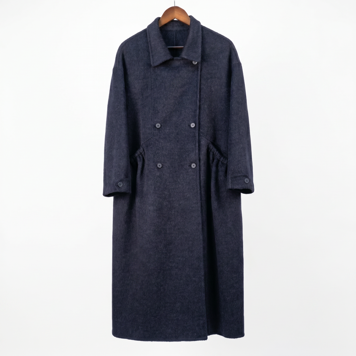 Premium Cashmere-Wool Blend Long Coat with Elegant Gathered Waist
