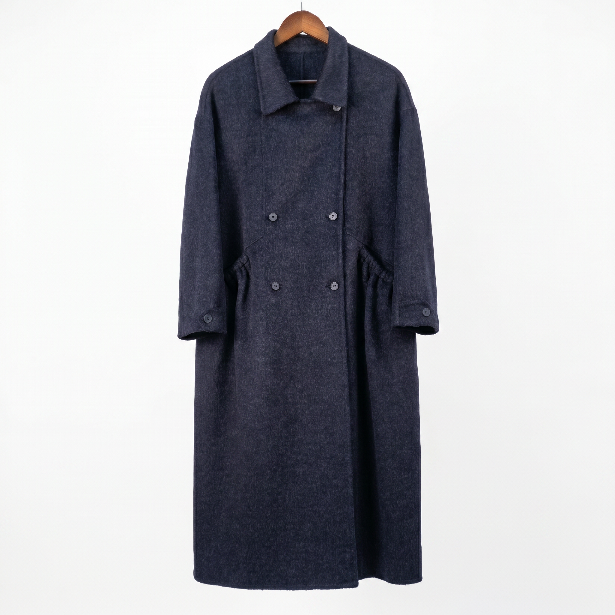 Premium Cashmere-Wool Blend Long Coat with Elegant Gathered Waist