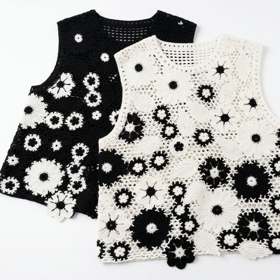 Sale— 100% Wool Handcrafted Floral Crochet Vest