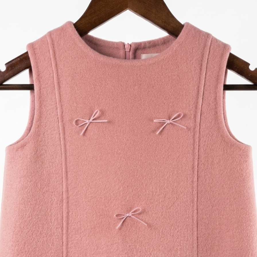 Girls' 100% Wool Bow-Accent Ruffle Dress