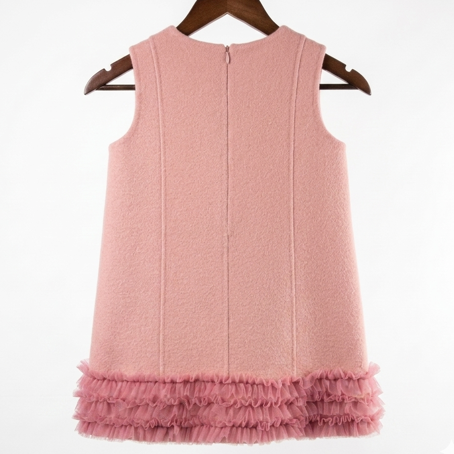Girls' 100% Wool Bow-Accent Ruffle Dress