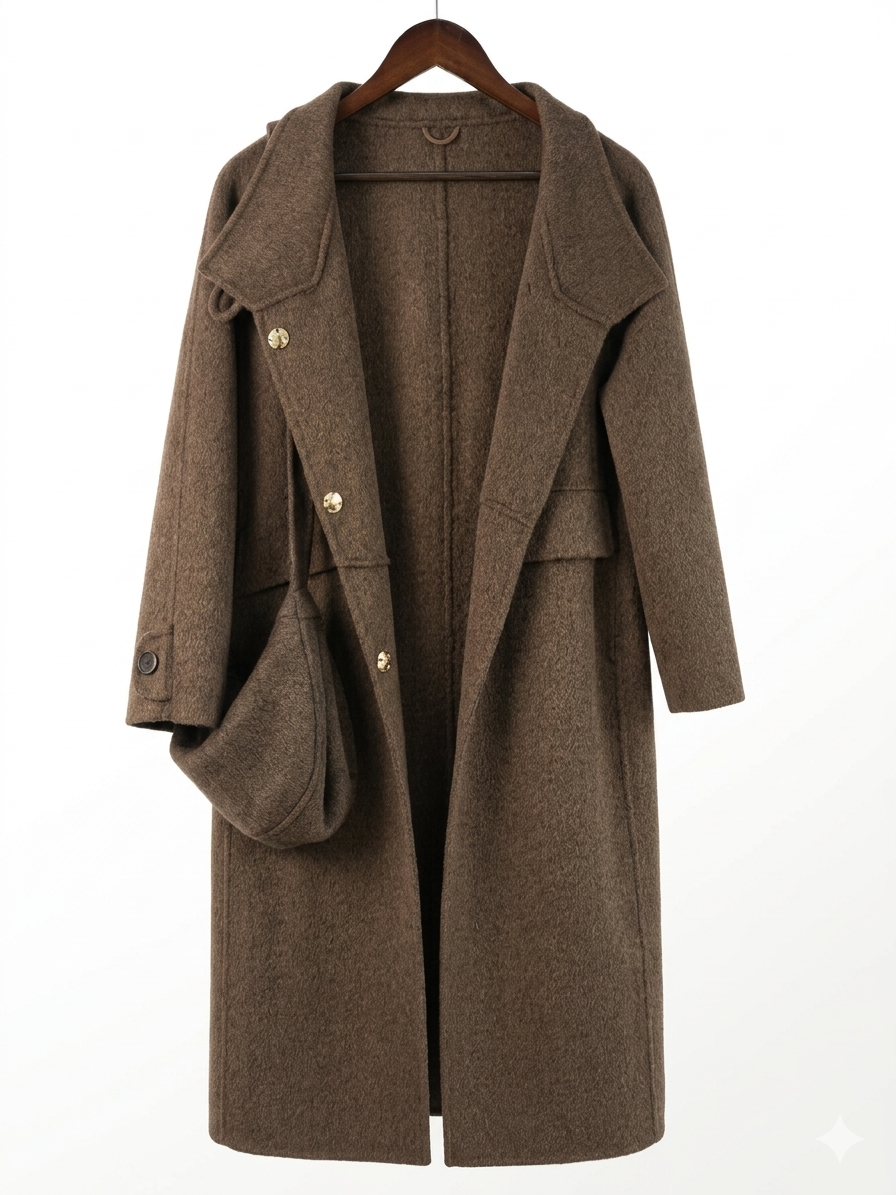 Classic Cashmere-Wool Blend Coat with Matching Bag