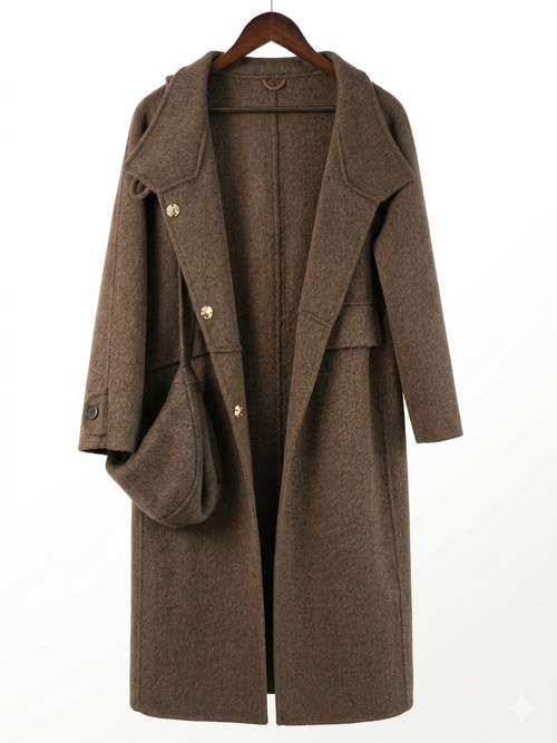 Classic Cashmere-Wool Blend Coat with Matching Bag