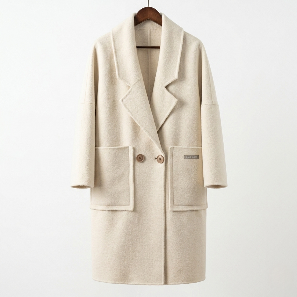 Luxury Wool-Blend Double-Breasted Long Coat