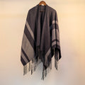 Elegant Hand-Sewn Striped Fringe Shawl Cape