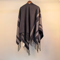 Elegant Hand-Sewn Striped Fringe Shawl Cape