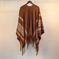 Elegant Hand-Sewn Striped Fringe Shawl Cape