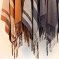 Elegant Hand-Sewn Striped Fringe Shawl Cape