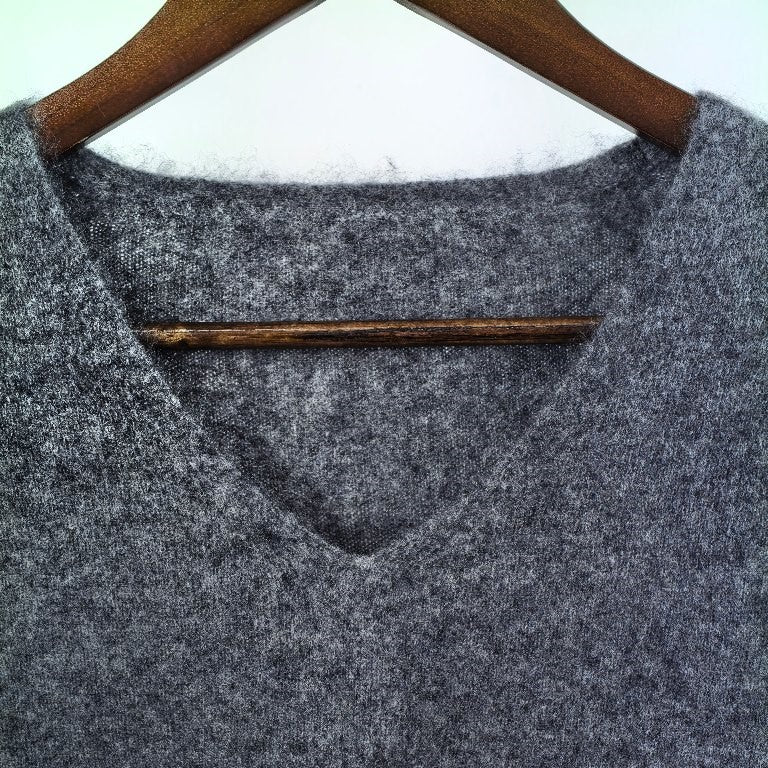 Classic Fuzzy Cashmere-Wool Blend V-Neck Sweater