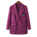 Women's Cashmere-Wool Blend Double-Breasted Coat with Embroidered Patch