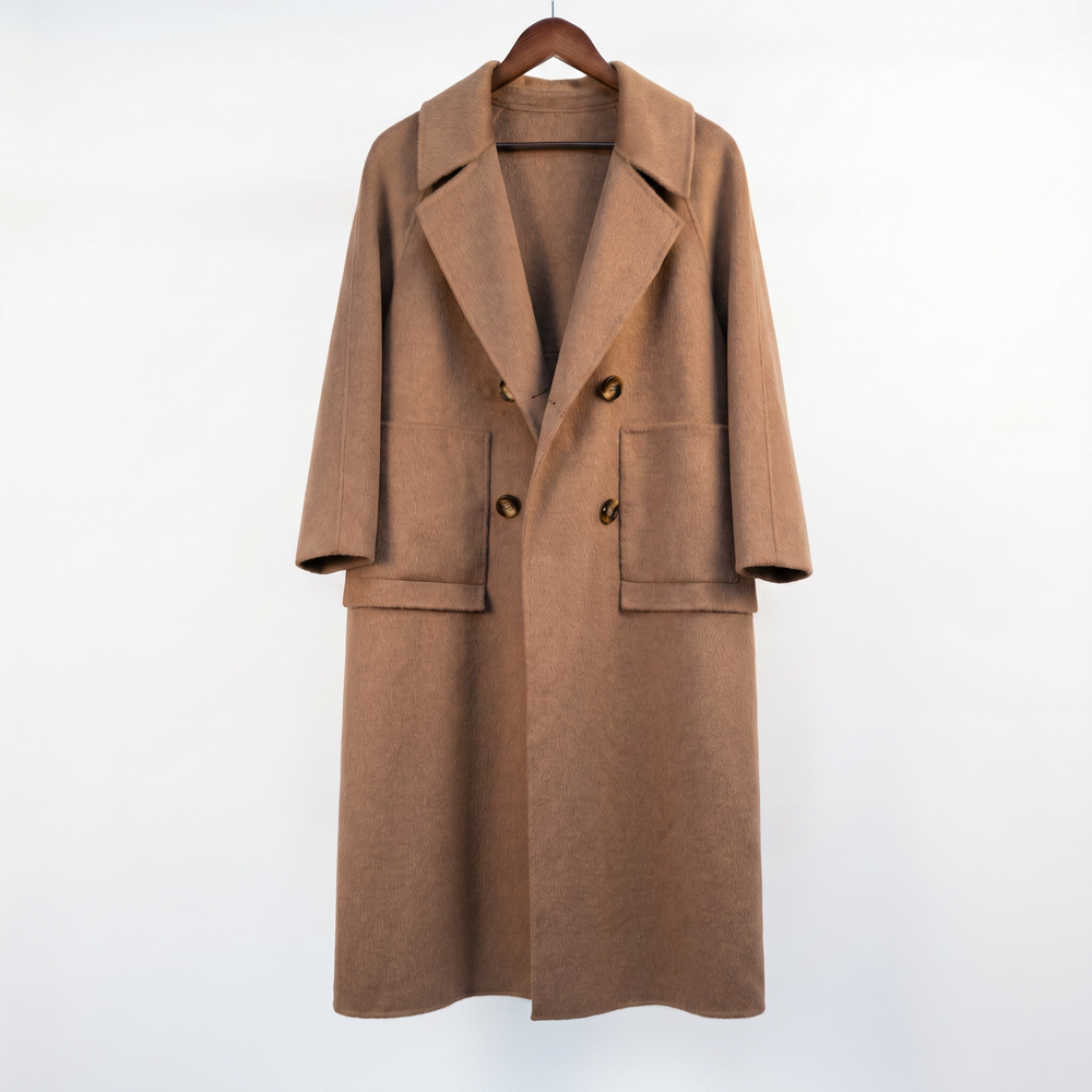 Premium Australian Wool-Camel Blend Double-Breasted Long Coat