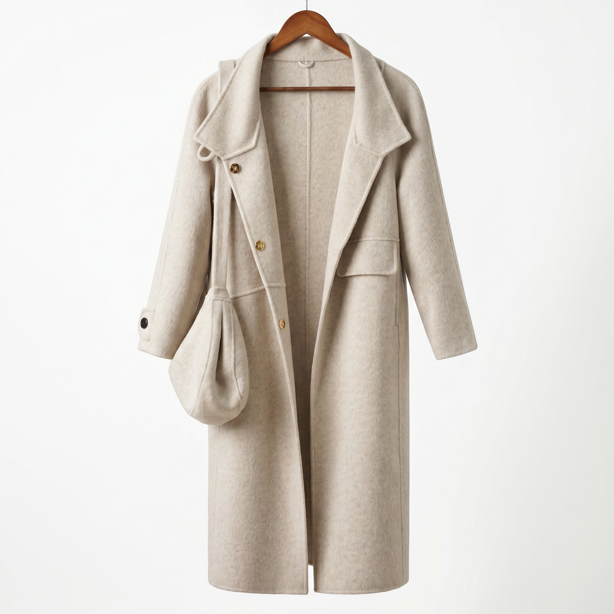 Classic Cashmere-Wool Blend Coat with Matching Bag