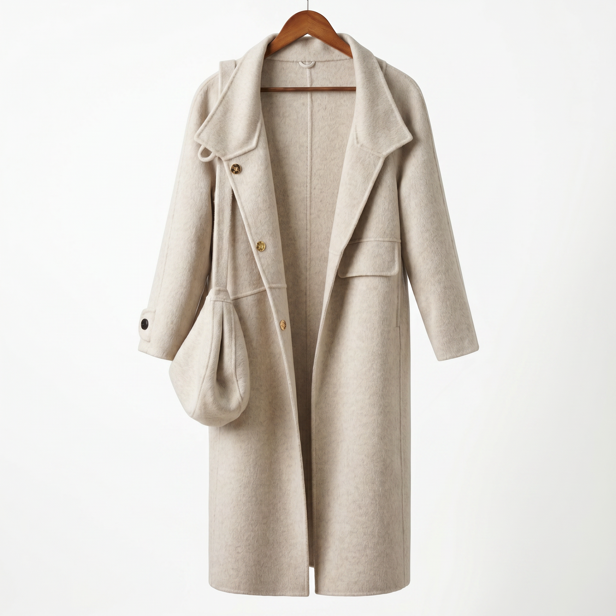 Classic Cashmere-Wool Blend Coat with Matching Bag