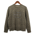 Embellished Fuzzy Cashmere-Wool Crewneck Sweater with Sequins