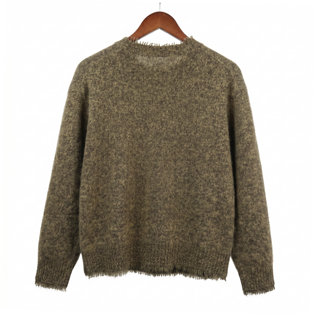 Embellished Fuzzy Cashmere-Wool Crewneck Sweater with Sequins