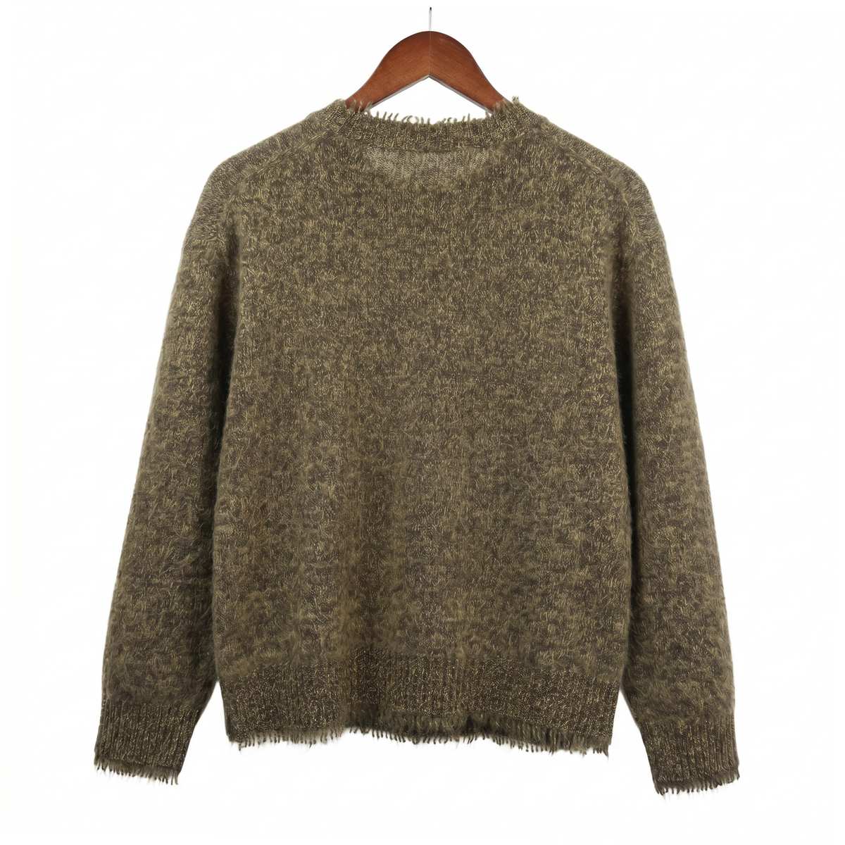 Embellished Fuzzy Cashmere-Wool Crewneck Sweater with Sequins