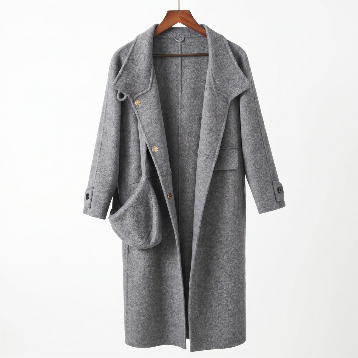 Classic Cashmere-Wool Blend Coat with Matching Bag