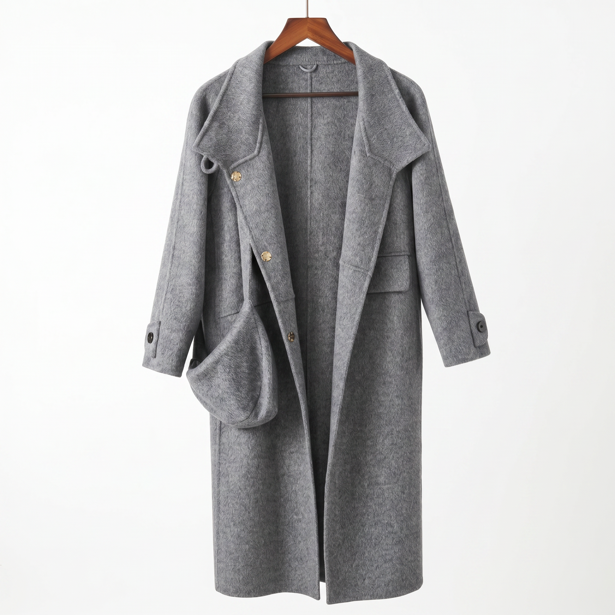 Classic Cashmere-Wool Blend Coat with Matching Bag