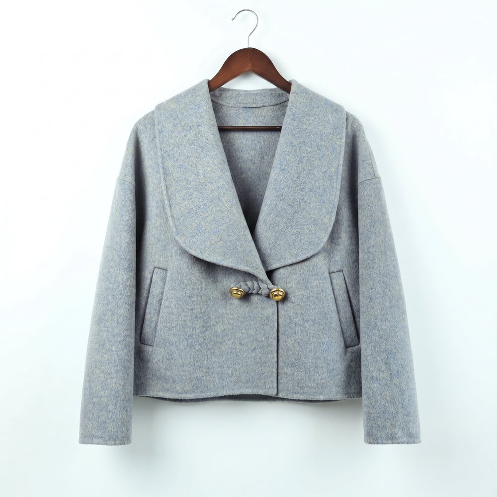 Premium Wool-Alpaca Blend Cropped Jacket with Metal Button Detail | Elegant Winter Outerwear