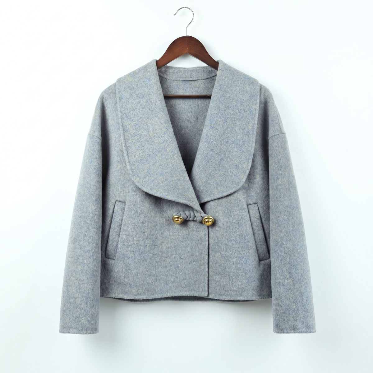 Premium Wool-Alpaca Blend Cropped Jacket with Metal Button Detail | Elegant Winter Outerwear