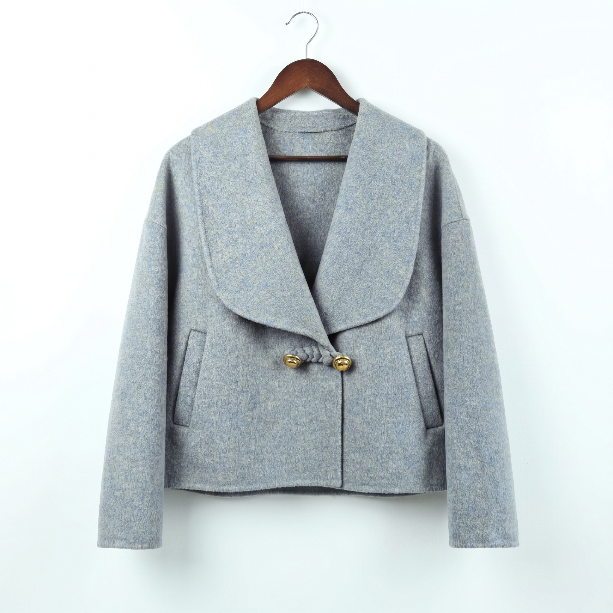 Premium Wool-Alpaca Blend Cropped Jacket with Metal Button Detail | Elegant Winter Outerwear