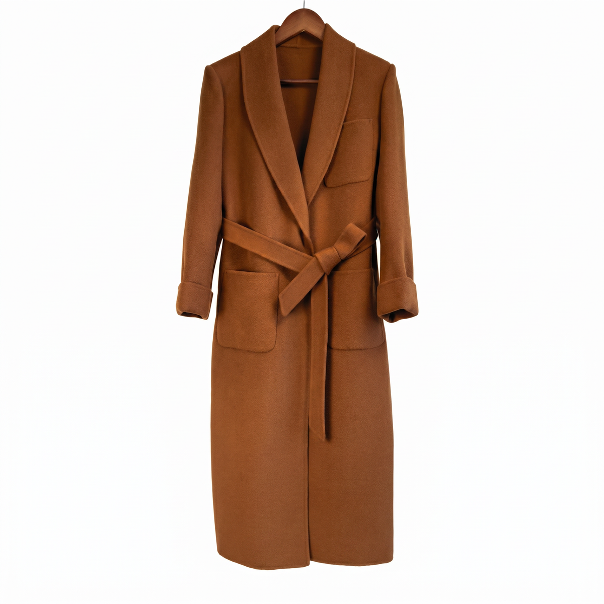 Luxury 100% Pure Wool Belted Long Coat