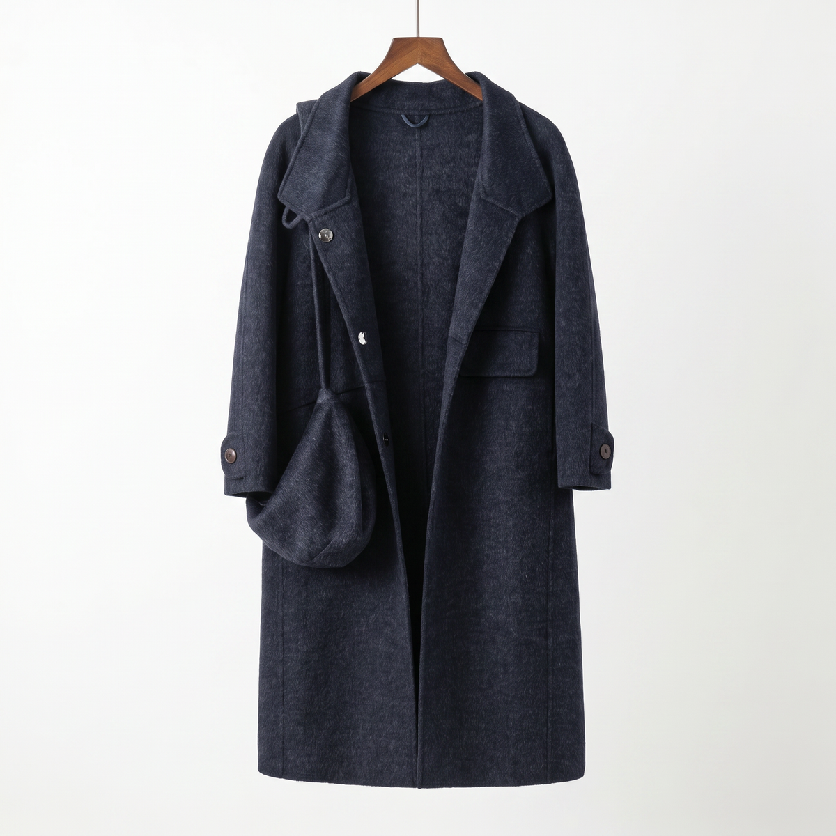 Classic Cashmere-Wool Blend Coat with Matching Bag