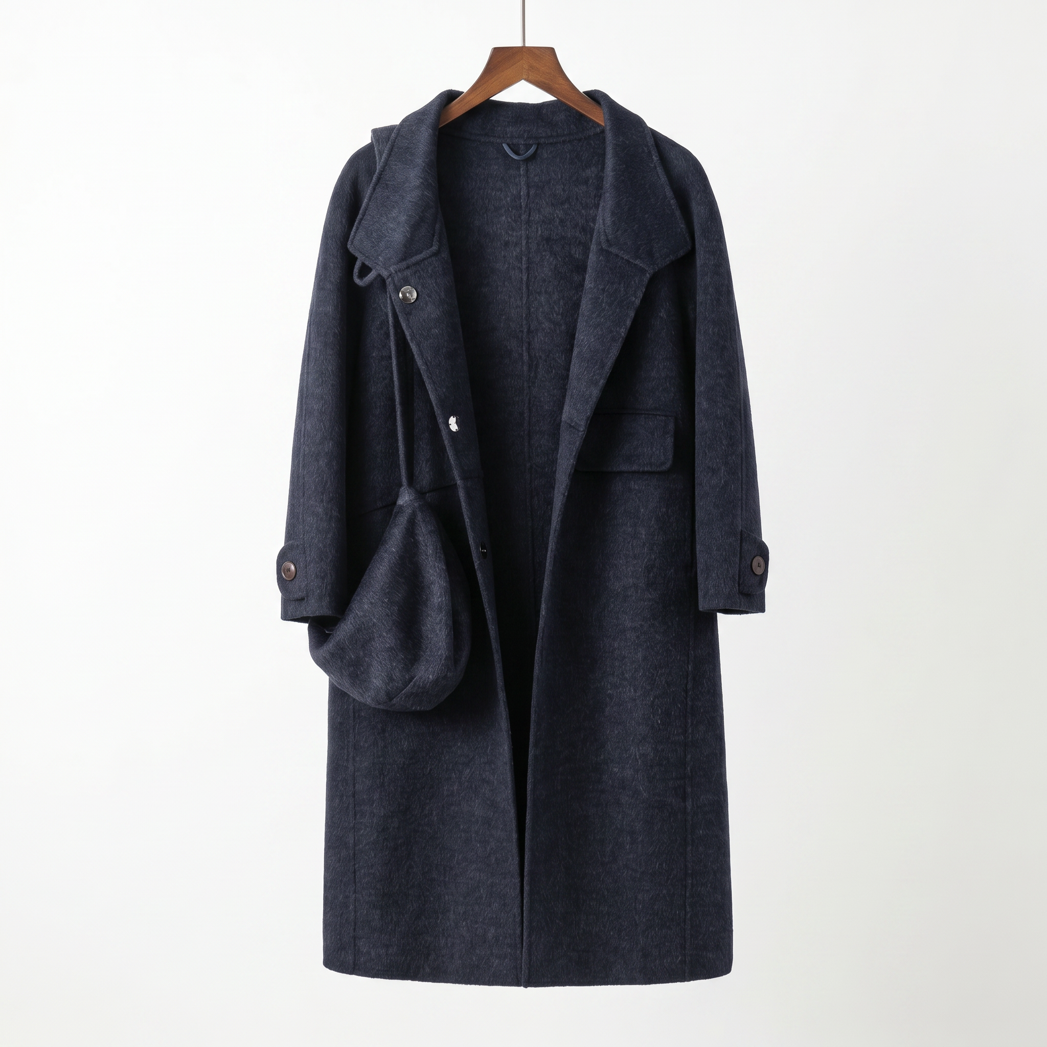 Classic Cashmere-Wool Blend Coat with Matching Bag