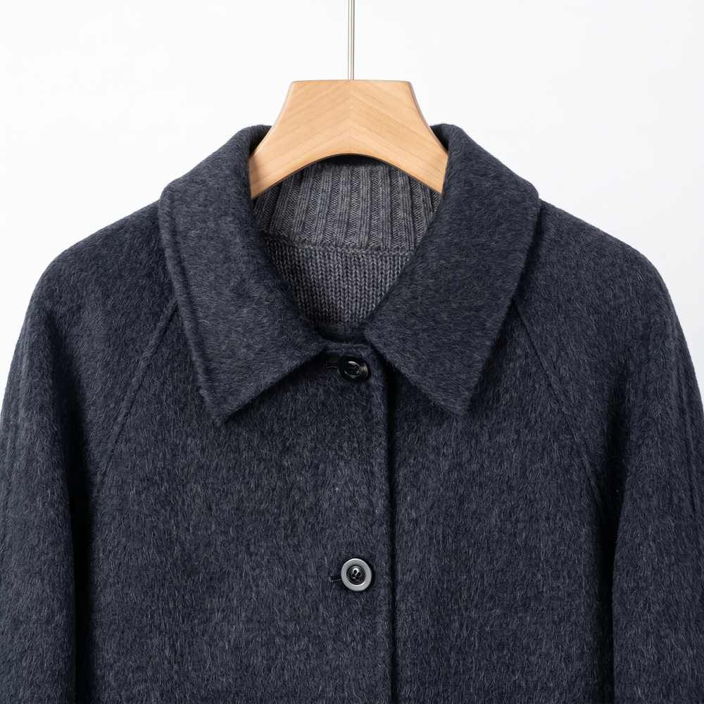 Premium Wool-Blend Long Coat with Matching Crossbody Bag