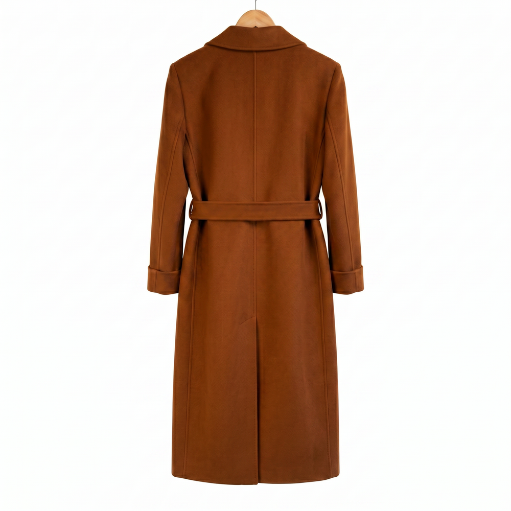 Luxury 100% Pure Wool Belted Long Coat