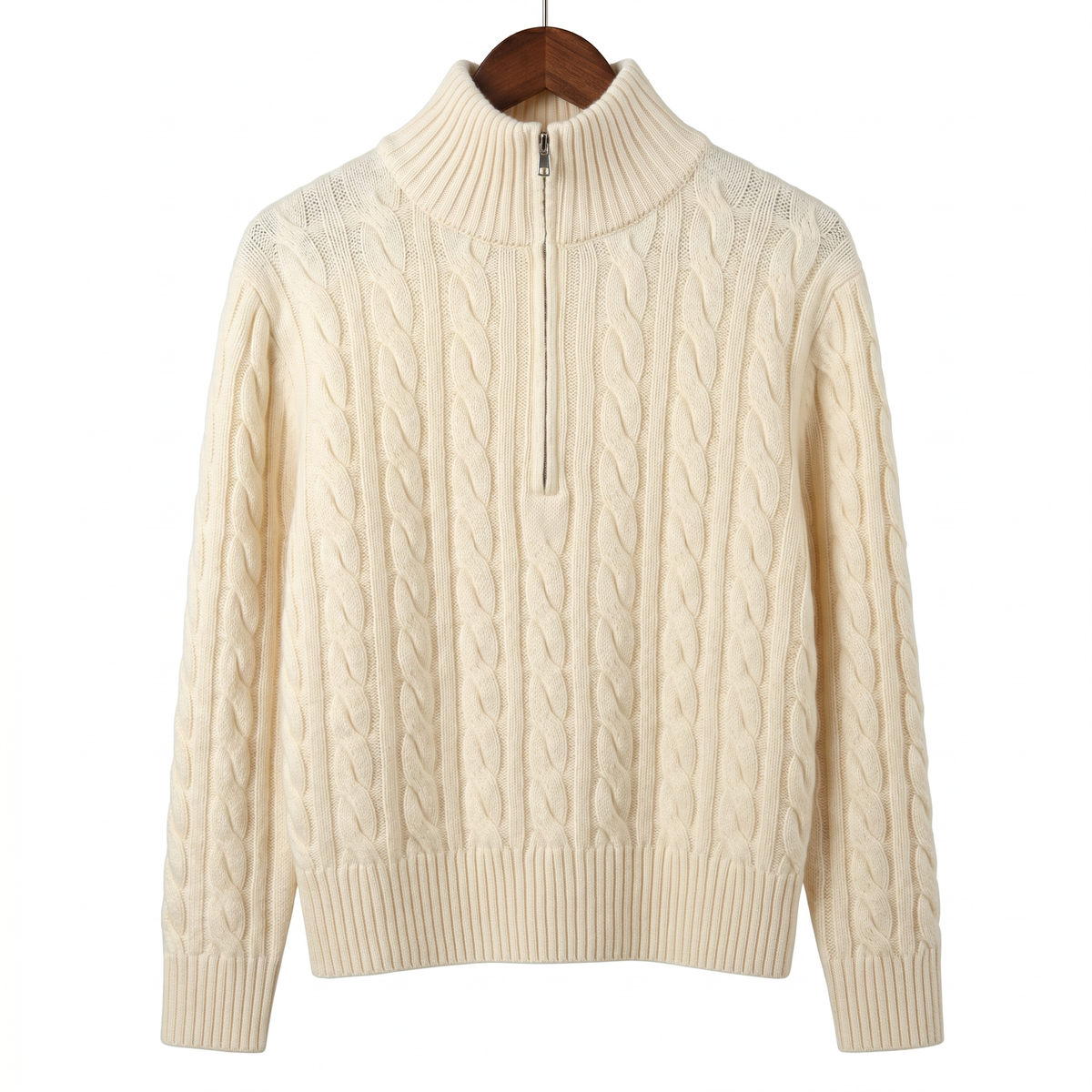 Premium Cashmere-Wool Cable-Knit Quarter-Zip Sweater