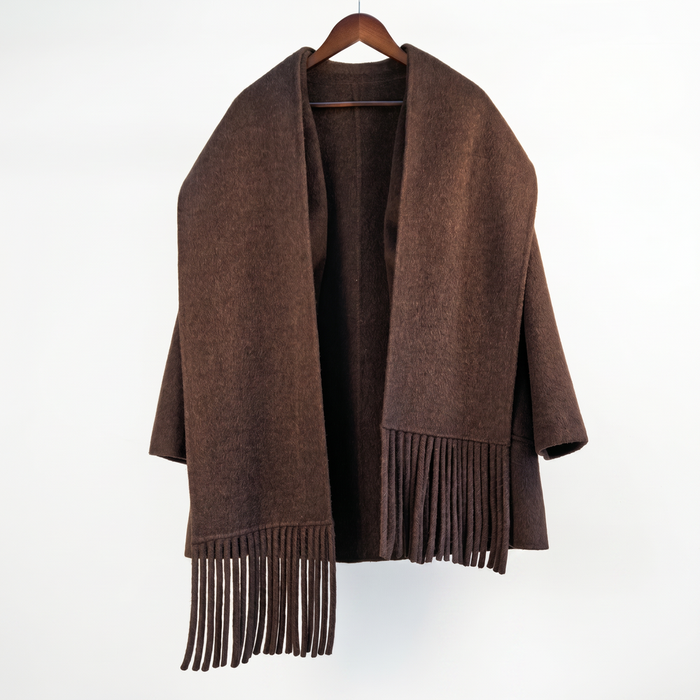 Wool & Camel Fleece Wrap Coat with Integrated Scarf