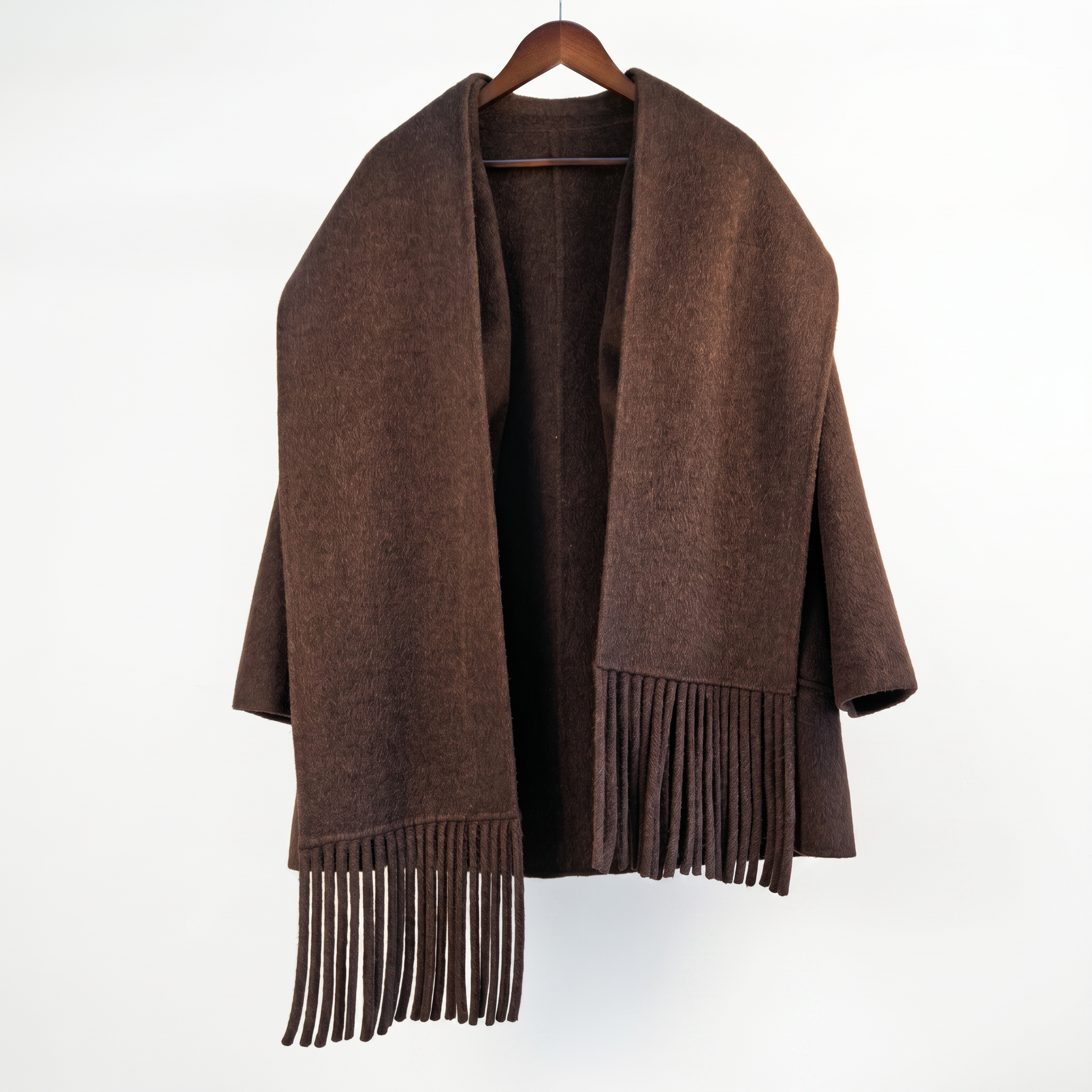 Wool & Camel Fleece Wrap Coat with Integrated Scarf