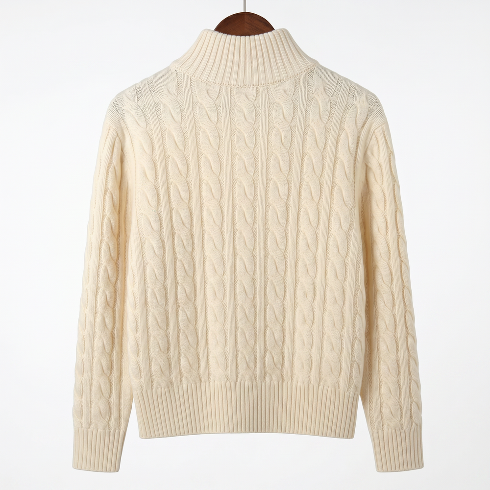 Premium Cashmere-Wool Cable-Knit Quarter-Zip Sweater