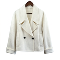 Premium Wool-Camel Down Blend Double-Breasted Cropped Jacket | Minimalist Elegant Outerwear