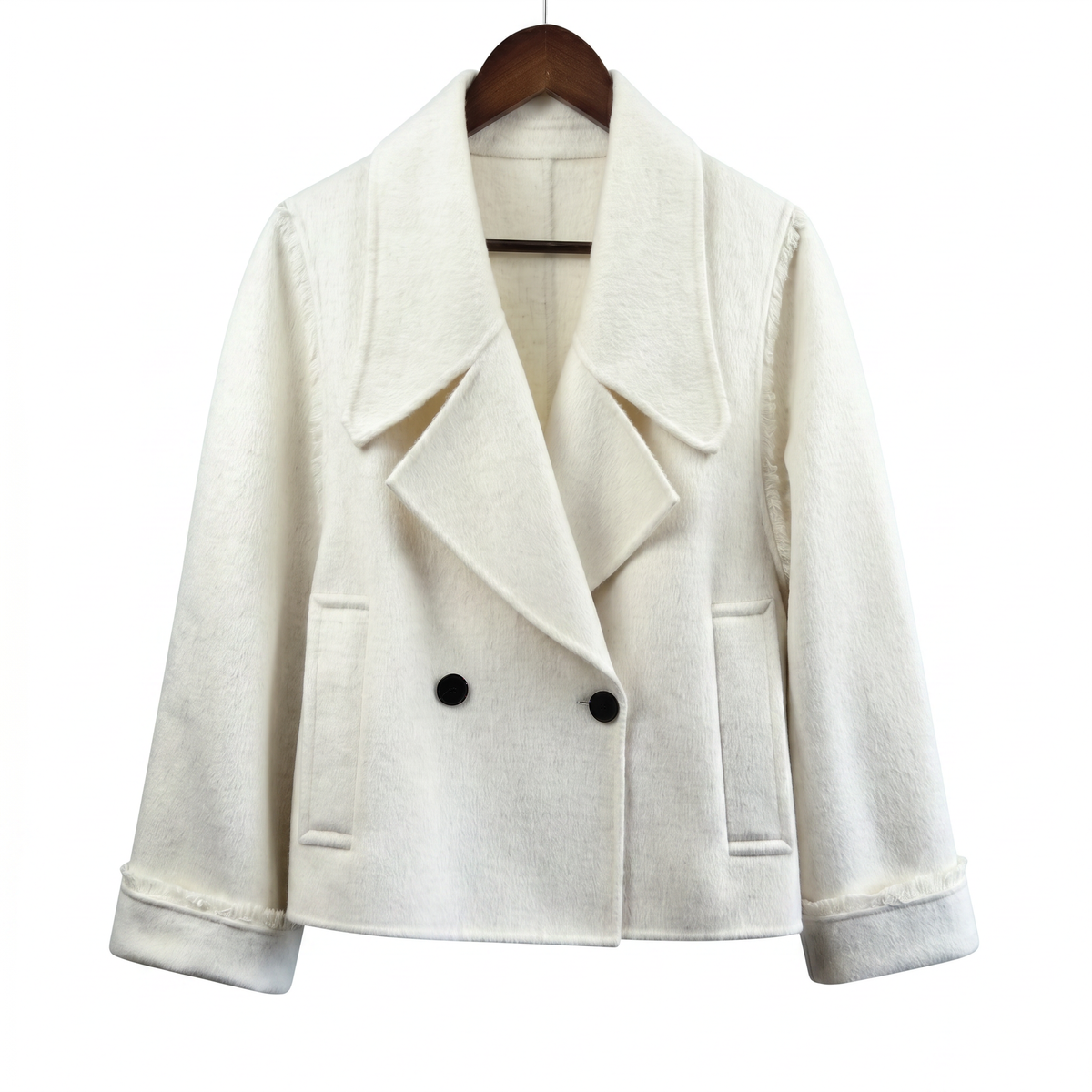 Premium Wool-Camel Down Blend Double-Breasted Cropped Jacket | Minimalist Elegant Outerwear