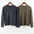 Embellished Fuzzy Cashmere-Wool Crewneck Sweater with Sequins