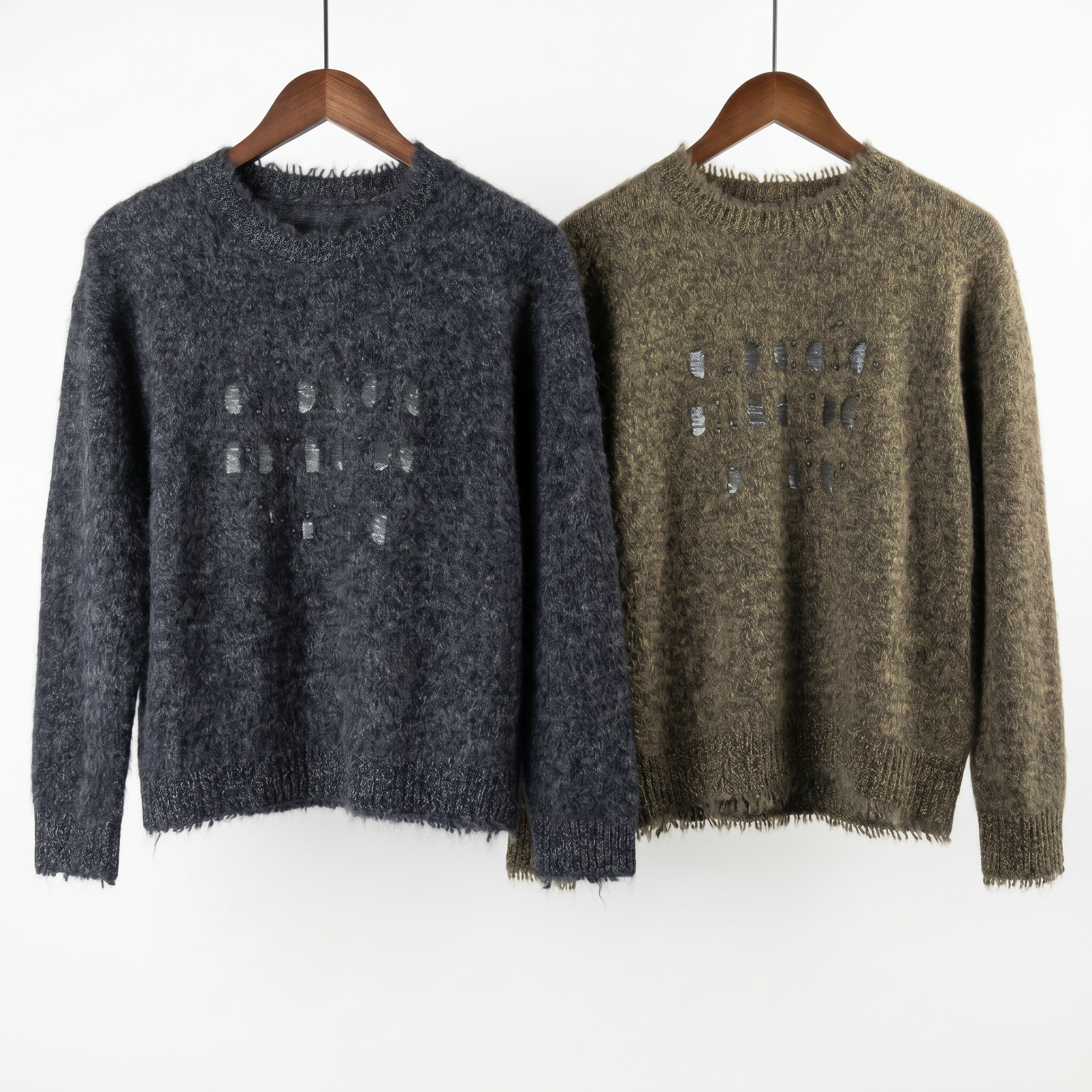 Embellished Fuzzy Cashmere-Wool Crewneck Sweater with Sequins