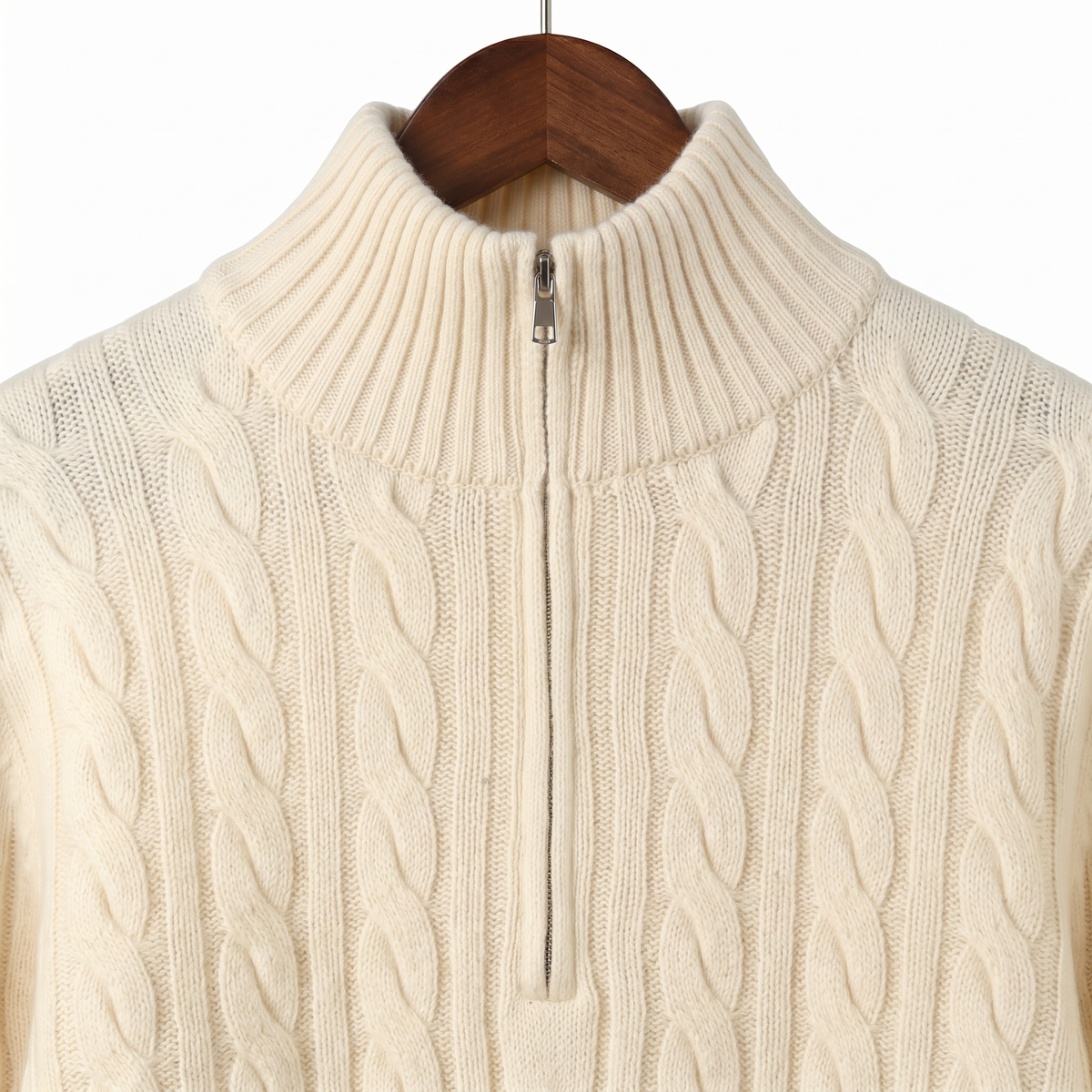 Premium Cashmere-Wool Cable-Knit Quarter-Zip Sweater