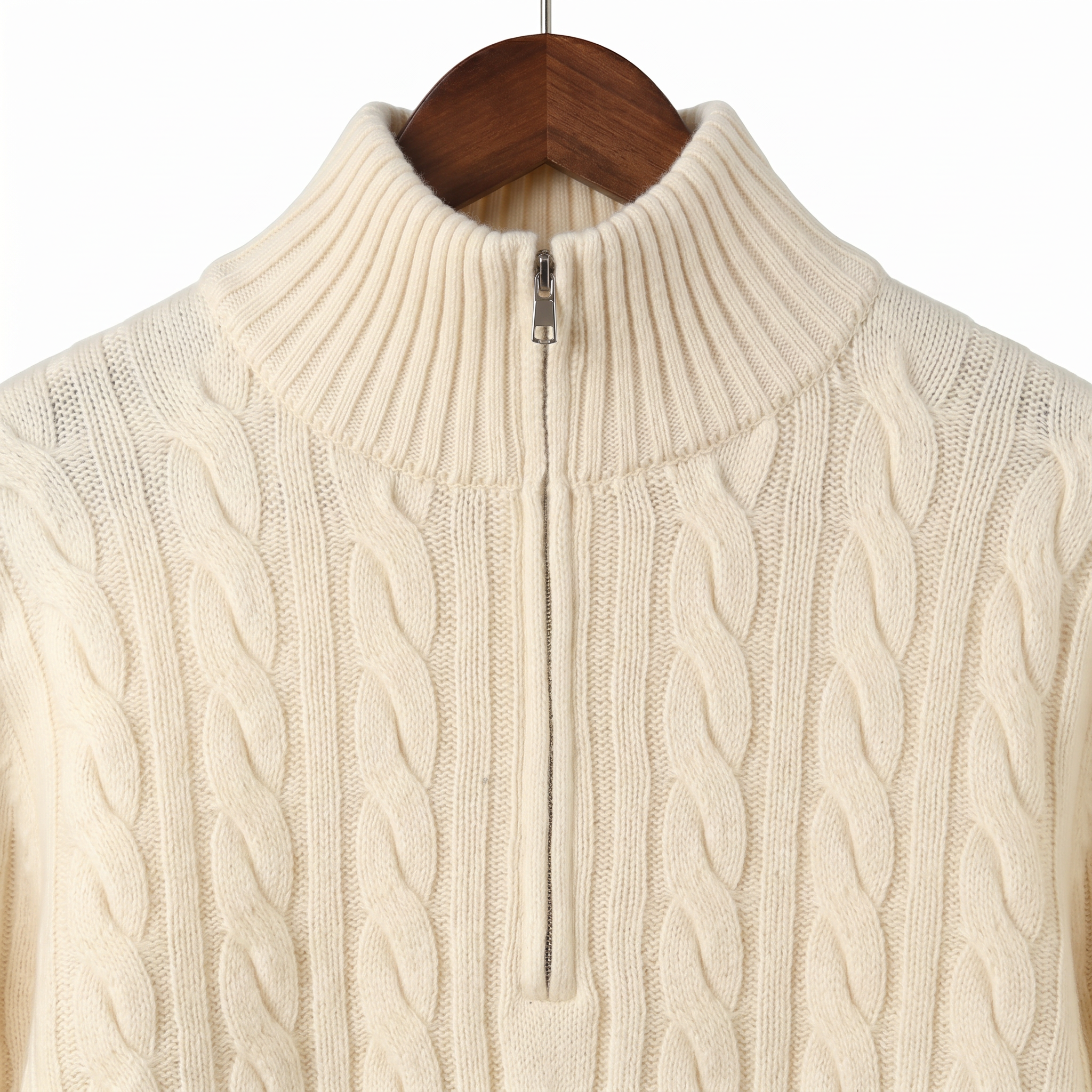 Premium Cashmere-Wool Cable-Knit Quarter-Zip Sweater