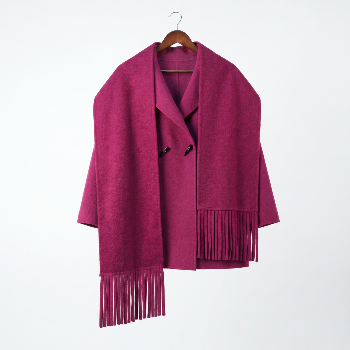 Wool & Camel Fleece Wrap Coat with Integrated Scarf