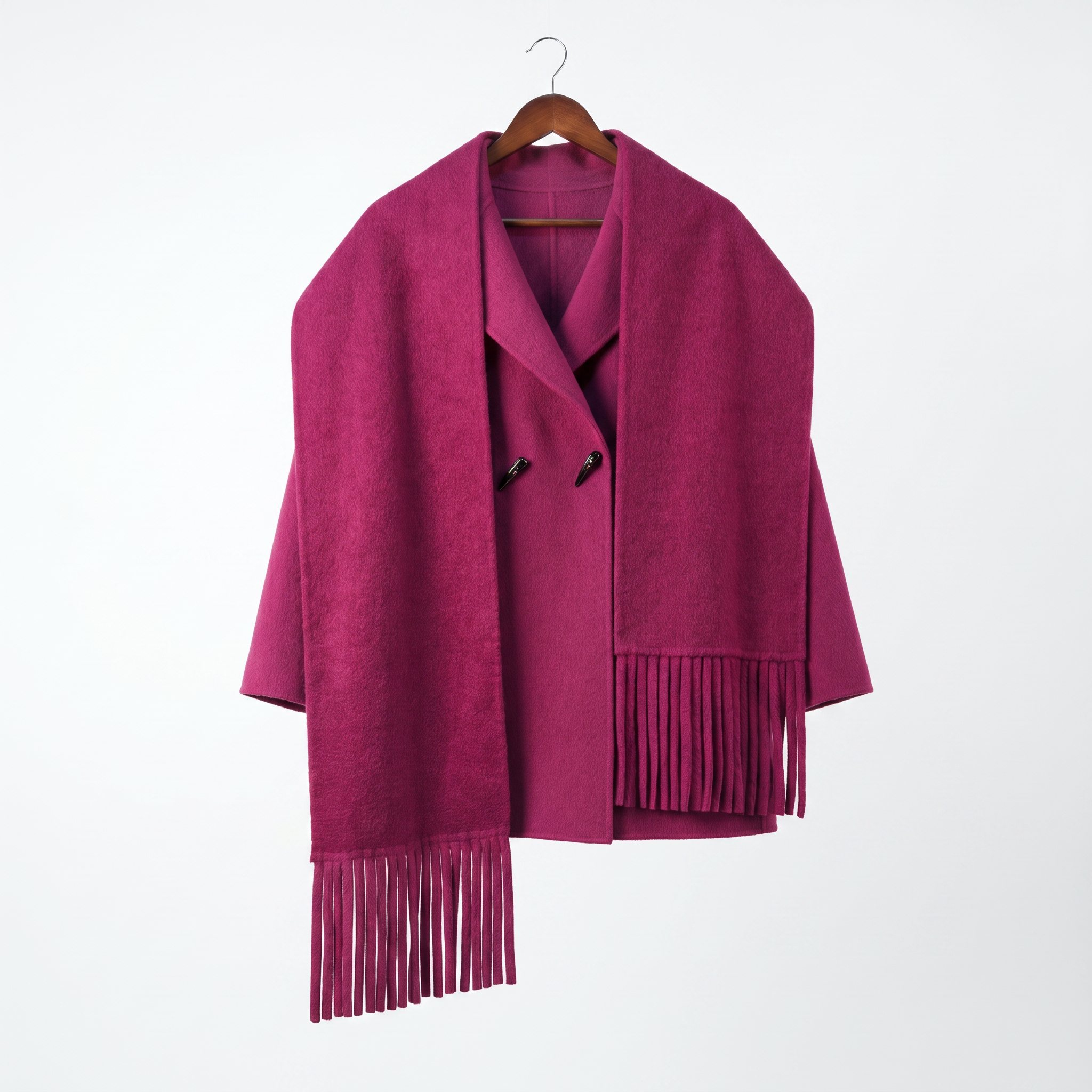 Wool & Camel Fleece Wrap Coat with Integrated Scarf