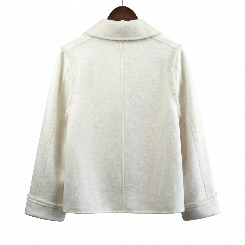 Premium Wool-Camel Down Blend Double-Breasted Cropped Jacket | Minimalist Elegant Outerwear