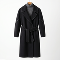 Premium 100% Wool Long Coat with Leather Trim