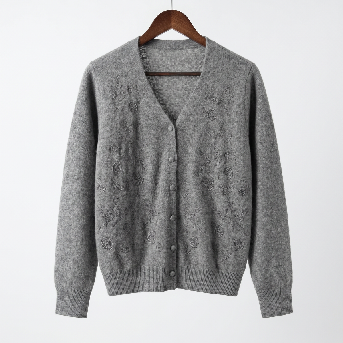 Elegant Embroidered Cashmere-Wool Blend V-Neck Sweater