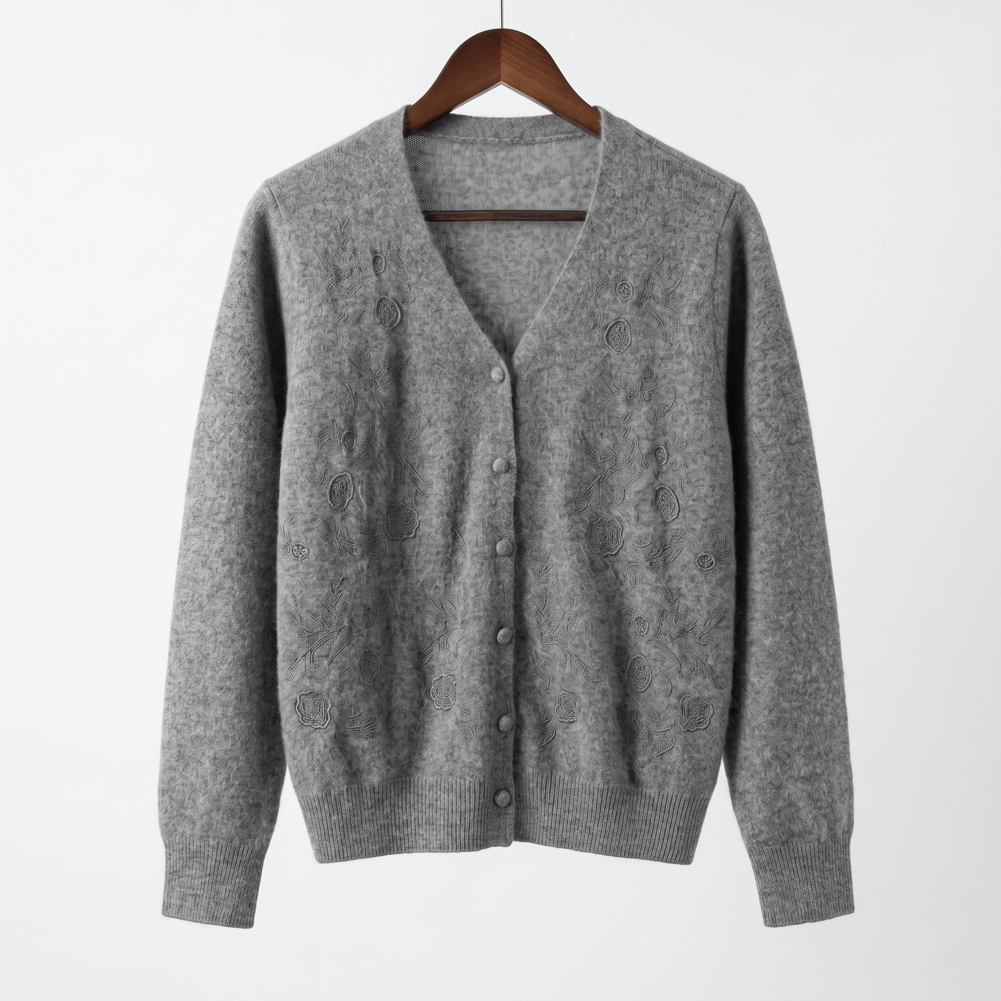 Elegant Embroidered Cashmere-Wool Blend V-Neck Sweater